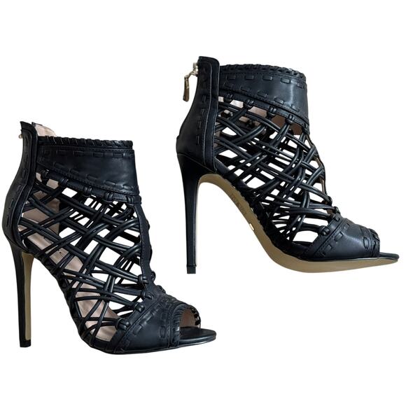 NWOB Bebe Rylea Open Toe Ultra High Black Heels Women's SZ 6 - Picture 5 of 9